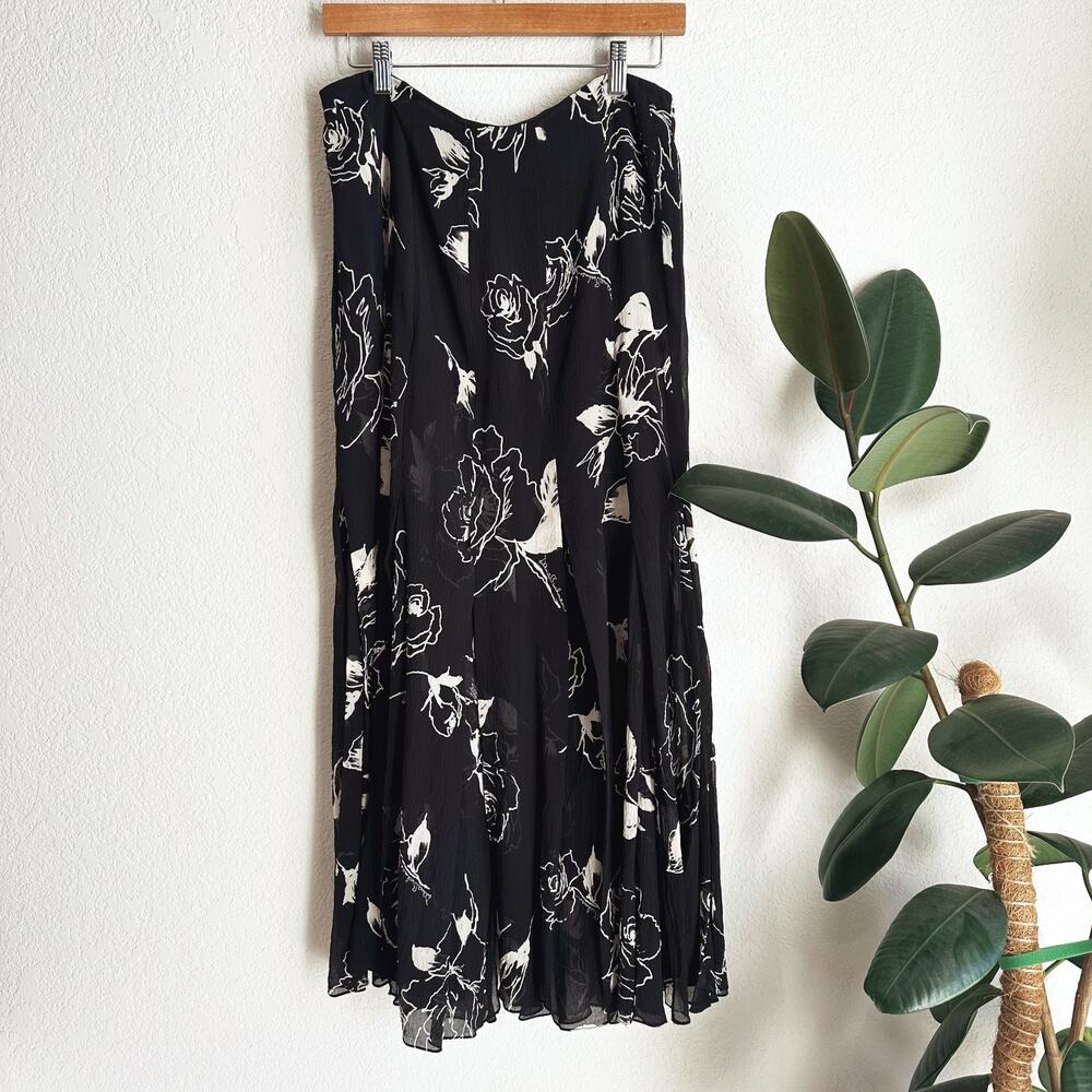 VTG Dana Buchman Maxi 100% Silk Skirt 14 Floral Fringe Whimsygoth Fairy Romantic